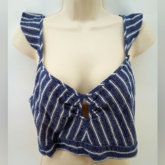 AEO Chambray Striped Crop Top Smocked Cotton Blend 2016 L American Eagle - Picture 9 of 16